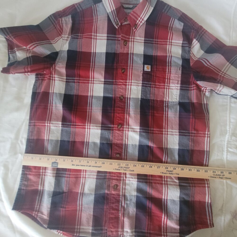 Carhartt Red White Blue Mens Plaid Short Sleeve Shirt Size L - Picture 13 of 15